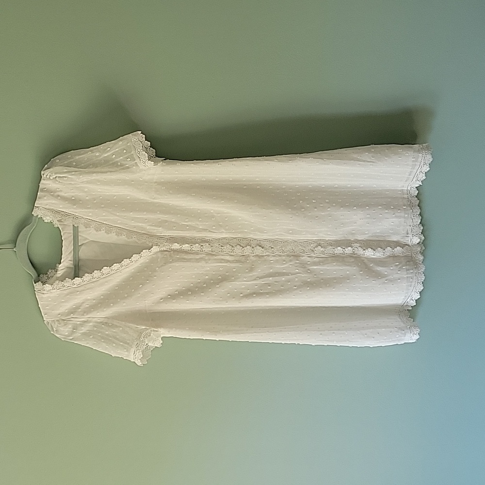 Madalynn Clip Dot Lace Trim Chiffon Dress, White, Size Large.